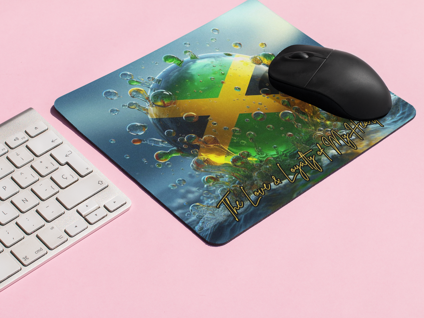 Jamaica Flag in Marble with Water Splash Accent Mouse Pad – Vibrant, Waterproof, Non-Slip Mat for Computers & Laptops | Ideal for Men, Women & Kids
