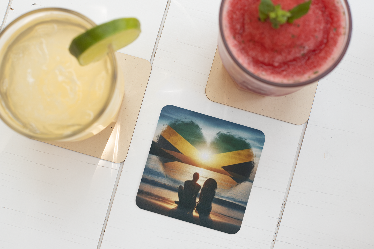 Jamaica Flag Themed MDF Cork Back Coaster Set – 6-Piece Square Coasters Imaging876