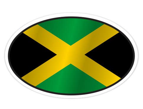 Jamaica Flag Oval - 3" Vinyl Sticker - for Car Laptop I-Pad Phone Helmet Hard Hat - Waterproof Decal GT Graphics Express