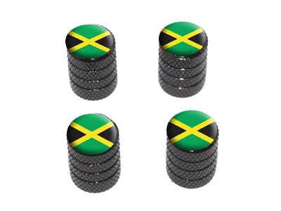 Jamaica Flag - Tire Rim Wheel Valve Stem Caps - Black GRAPHICS & MORE