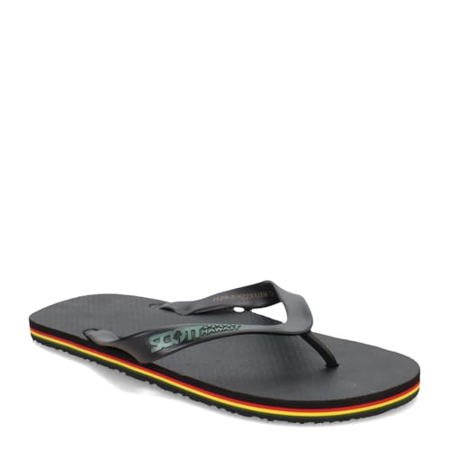 Scott Hawaii Men's Jawaiian Rasta Rubber Double Plug Strap Slipper | Beach Footwear | No-Slip Boat Sandal | Wider Footbed and No Arch Flip Flops Scott Hawaii