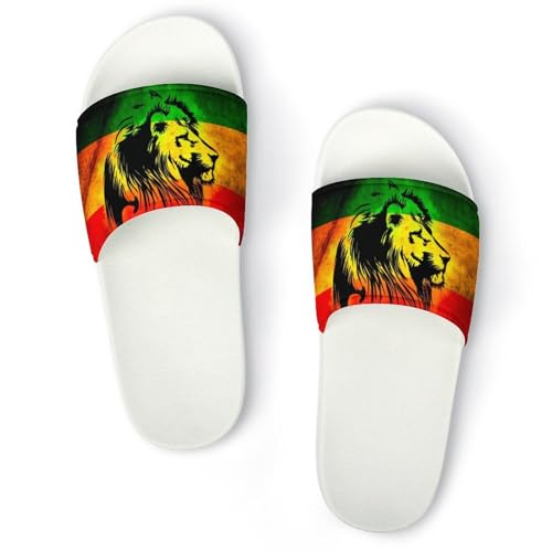 LYAHVGU Jamaican Lion Flag Pattern PVC Home Slippers Non-Slip Shower Sandals Summer Indoor Outdoor Beach for Men And Women White-style 8.5 LYAHVGU