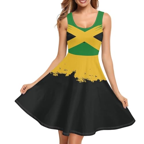 Gomyblomy Jamaican Flag Womens Sundress Summer Dress Sleeveless Scoop Neck Mid Tank Swing Dresses Plus Size Casual Beach Tank Dress with Pockets-M Gomyblomy