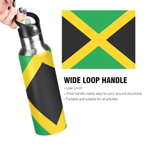 Boccsty Flag Of Jamaica Kids Sports Water Bottle Toddlers Insulated Bottles Men Women Mouth Bottle Thermos Travel Thermal Mug for School Daycare Camp 22oz Boccsty