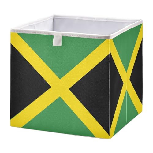 Ruhho Jamaican Flag Foldable Storage Cubes Baskets with Handles, Fabric Storage Bins, Clothes Toys Storage Box for Nursery Closet Shelves Organizer Ruhho