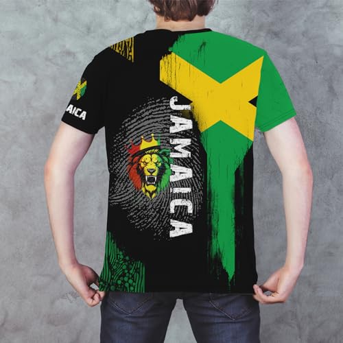 BJQ Men's Jamaican Flag T-Shirt Lion Print Short Sleeve Shirt Novelty Round Neck Top Jamaican Tee Unisex BJQ