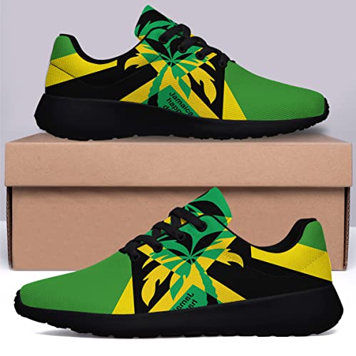 Jamaican Flag Shoes Unisex Adult Running Shoes Breathable Casual Sport Tennis Sneakers Gifts for Women Men Black Size 7 Sonzj-II