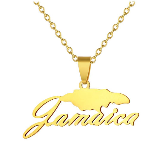 Stainless Steel Jamaica Map Pendant Necklaces for Women Jamaican Chain Jewelry (gold) Generic