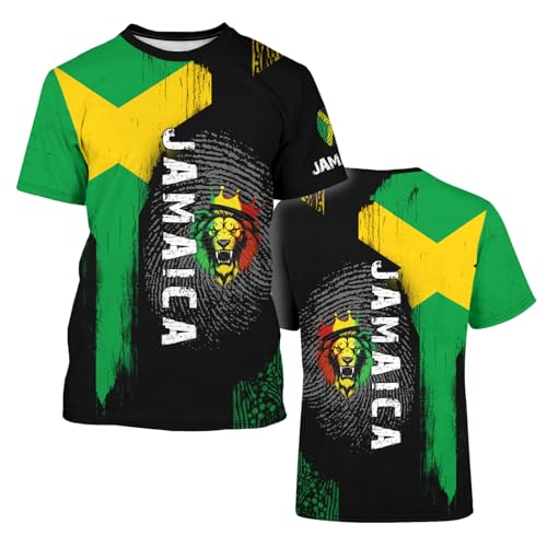 BJQ Men's Jamaican Flag T-Shirt Lion Print Short Sleeve Shirt Novelty Round Neck Top Jamaican Tee Unisex BJQ