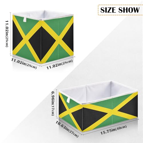 Ruhho Jamaican Flag Foldable Storage Cubes Baskets with Handles, Fabric Storage Bins, Clothes Toys Storage Box for Nursery Closet Shelves Organizer Ruhho