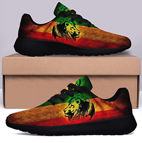 Rastafarian Flag with Lion Shoes Men Women Running Sneakers Breathable Casual Sport Tennis Shoes Gift for Rasta Reggae Fans Black Size 3.5 Sonzj-II