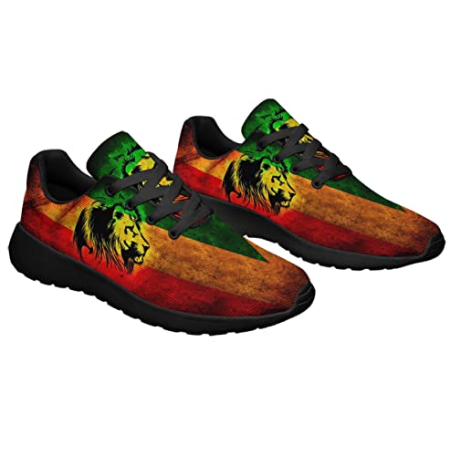 Rastafarian Flag with Lion Shoes Men Women Running Sneakers Breathable Casual Sport Tennis Shoes Gift for Rasta Reggae Fans Black Size 3.5 Sonzj-II