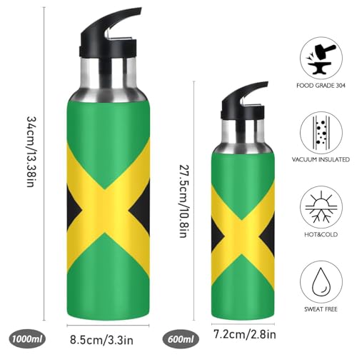 Boccsty Flag Of Jamaica Kids Sports Water Bottle Toddlers Insulated Bottles Men Women Mouth Bottle Thermos Travel Thermal Mug for School Daycare Camp 22oz Boccsty