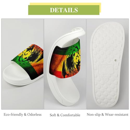 LYAHVGU Jamaican Lion Flag Pattern PVC Home Slippers Non-Slip Shower Sandals Summer Indoor Outdoor Beach for Men And Women White-style 8.5 LYAHVGU