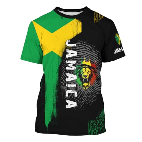 BJQ Men's Jamaican Flag T-Shirt Lion Print Short Sleeve Shirt Novelty Round Neck Top Jamaican Tee Unisex BJQ