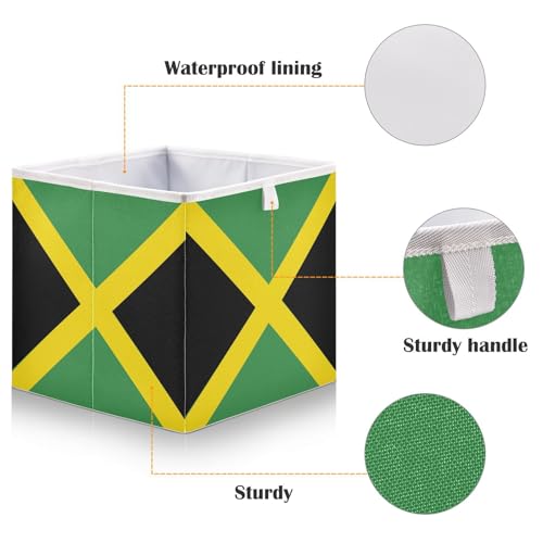 Ruhho Jamaican Flag Foldable Storage Cubes Baskets with Handles, Fabric Storage Bins, Clothes Toys Storage Box for Nursery Closet Shelves Organizer Ruhho