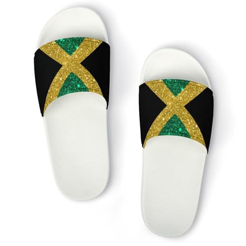 Cosbenity Glittering Pattern Jamaica Flag Slippers Shower Slipper In-Door Slipper Quick Drying Non-Slip Bathroom Pool Woman Man PVC Cosbenity