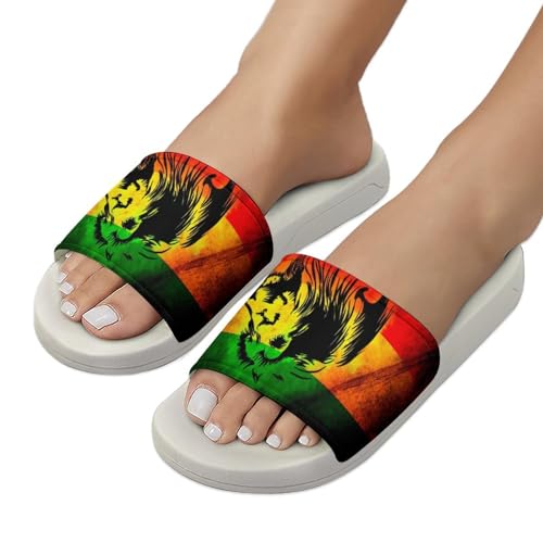 LYAHVGU Jamaican Lion Flag Pattern PVC Home Slippers Non-Slip Shower Sandals Summer Indoor Outdoor Beach for Men And Women White-style 8.5 LYAHVGU