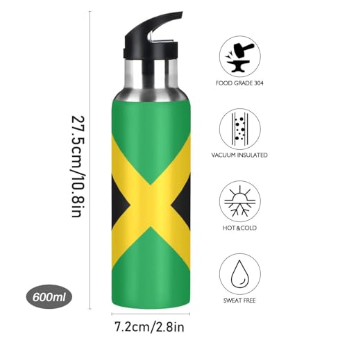 Boccsty Flag Of Jamaica Kids Sports Water Bottle Toddlers Insulated Bottles Men Women Mouth Bottle Thermos Travel Thermal Mug for School Daycare Camp 22oz Boccsty