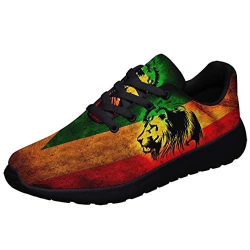 Rastafarian Flag with Lion Shoes Men Women Running Sneakers Breathable Casual Sport Tennis Shoes Gift for Rasta Reggae Fans Black Size 3.5 Sonzj-II