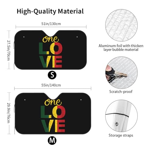 ixygoiv One Love Jamaican Rasta Reggae Car Windshield Sunshades Foldable Car Front Windshield Shade Sun Visor Protector for Cars Trucks Suvs Cars Accessories Medium ixygoiv