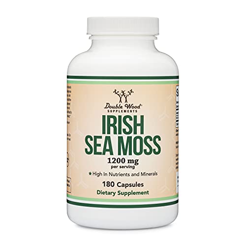 Irish Sea Moss Capsules, More Potent Than Sea Moss Gel Extract (180 Count, 1,200mg per Serving) (from Wildcrafted and Raw Chondrus Crispus) Nutrient Rich Superfood High in Minerals by Double Wood Double Wood Supplements