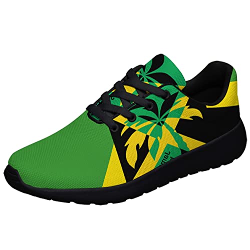 Jamaican Flag Shoes Unisex Adult Running Shoes Breathable Casual Sport Tennis Sneakers Gifts for Women Men Black Size 7 Sonzj-II