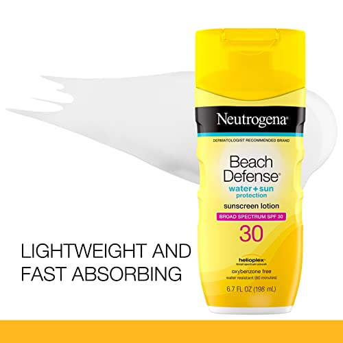 Neutrogena Beach Defense Water-Resistant Sunscreen Lotion with Broad Spectrum SPF 30, Oil-Free and PABA-Free Oxybenzone-Free Sunscreen Lotion, UVA/UVB Sun Protection, SPF 30, 6.7 fl. oz Neutrogena