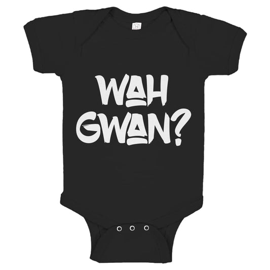 Indica Plateau Wah Gwan? 6 Months Black Cotton One-Piece Infant Baby Romper Indica Plateau