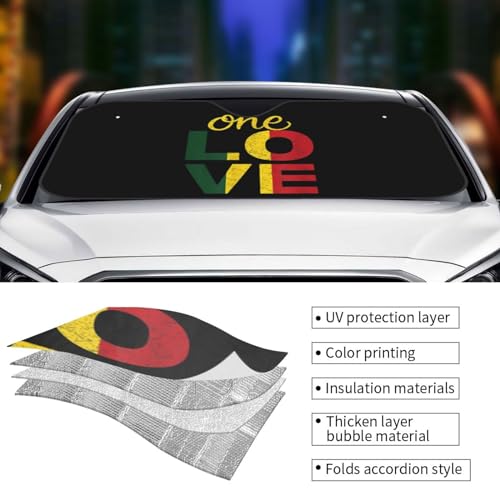 ixygoiv One Love Jamaican Rasta Reggae Car Windshield Sunshades Foldable Car Front Windshield Shade Sun Visor Protector for Cars Trucks Suvs Cars Accessories Medium ixygoiv