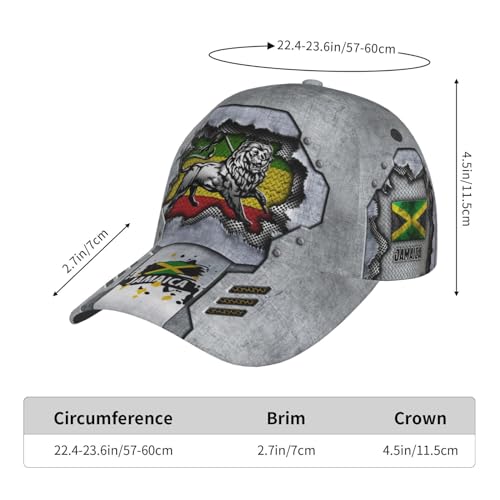 Jamaica Flag Baseball Cap Unisex Novelty Lions Printed Hat Map Badge Baseball Hats Dad Cap Jamaica Hat for Men and Women BJQ