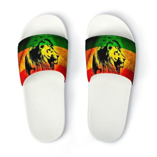 LYAHVGU Jamaican Lion Flag Pattern PVC Home Slippers Non-Slip Shower Sandals Summer Indoor Outdoor Beach for Men And Women White-style 8.5 LYAHVGU