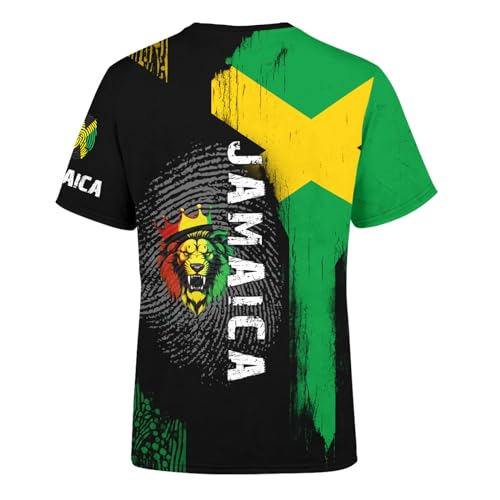 BJQ Men's Jamaican Flag T-Shirt Lion Print Short Sleeve Shirt Novelty Round Neck Top Jamaican Tee Unisex BJQ