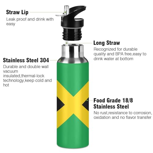 Boccsty Flag Of Jamaica Kids Sports Water Bottle Toddlers Insulated Bottles Men Women Mouth Bottle Thermos Travel Thermal Mug for School Daycare Camp 22oz Boccsty