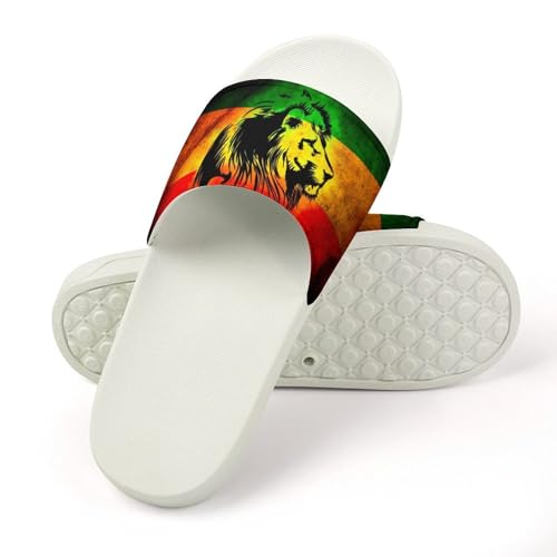 LYAHVGU Jamaican Lion Flag Pattern PVC Home Slippers Non-Slip Shower Sandals Summer Indoor Outdoor Beach for Men And Women White-style 8.5 LYAHVGU