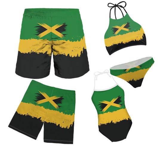 Howanight Mommy and Me Matching Family Swimwear Jamaican Flag Print Little Boys Beach Shorts Rash Guard Swim Trunks11-12Y Green Black Howanight