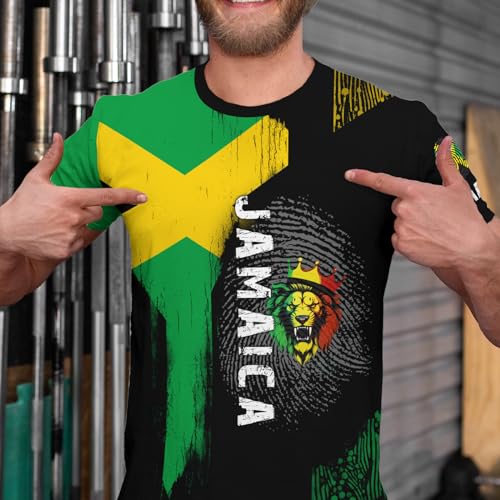 BJQ Men's Jamaican Flag T-Shirt Lion Print Short Sleeve Shirt Novelty Round Neck Top Jamaican Tee Unisex BJQ