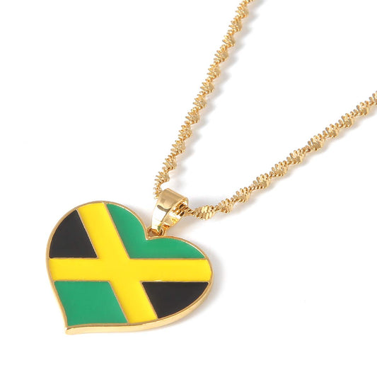 Heart Enamel Jamaica Pendant Necklaces Jewellery Gold Color Jewelry Jamaican Flag Jewelry (Necklace Pendant) CB Gold Jewelry