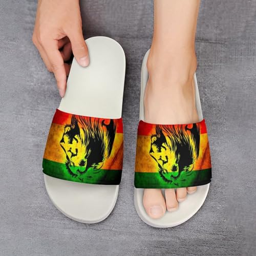 LYAHVGU Jamaican Lion Flag Pattern PVC Home Slippers Non-Slip Shower Sandals Summer Indoor Outdoor Beach for Men And Women White-style 8.5 LYAHVGU