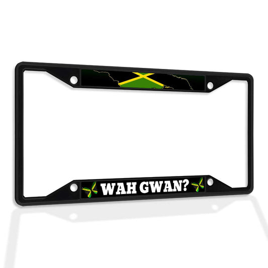 Fastasticdeals Metal Insert License Plate Frame Wah Gwan Jamaica Jamaican Weatherproof Car Accessories Black 4 Holes Solid Insert Fastasticdeals