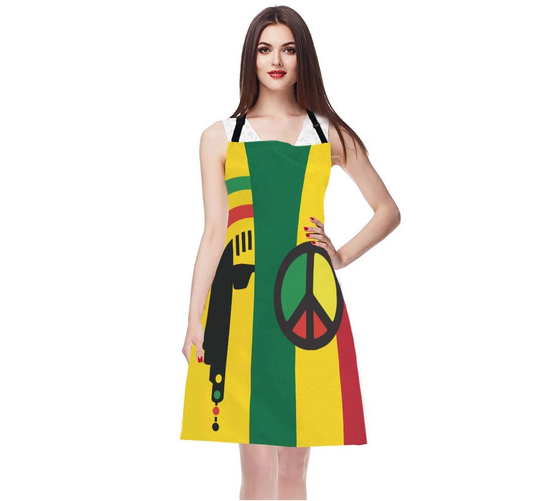 WONDERTIFY Reggae Culture Concept Design Apron,Jamaican Music Culture Hippie Rasta Style Yellow Green Red Bib Apron with Adjustable Neck for Men Women,Suitable for Home Kitchen Cook Baking BBQ Apron WONDERTIFY