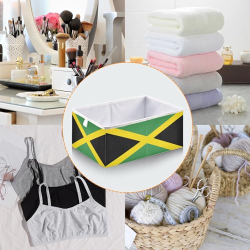 Ruhho Jamaican Flag Foldable Storage Cubes Baskets with Handles, Fabric Storage Bins, Clothes Toys Storage Box for Nursery Closet Shelves Organizer Ruhho