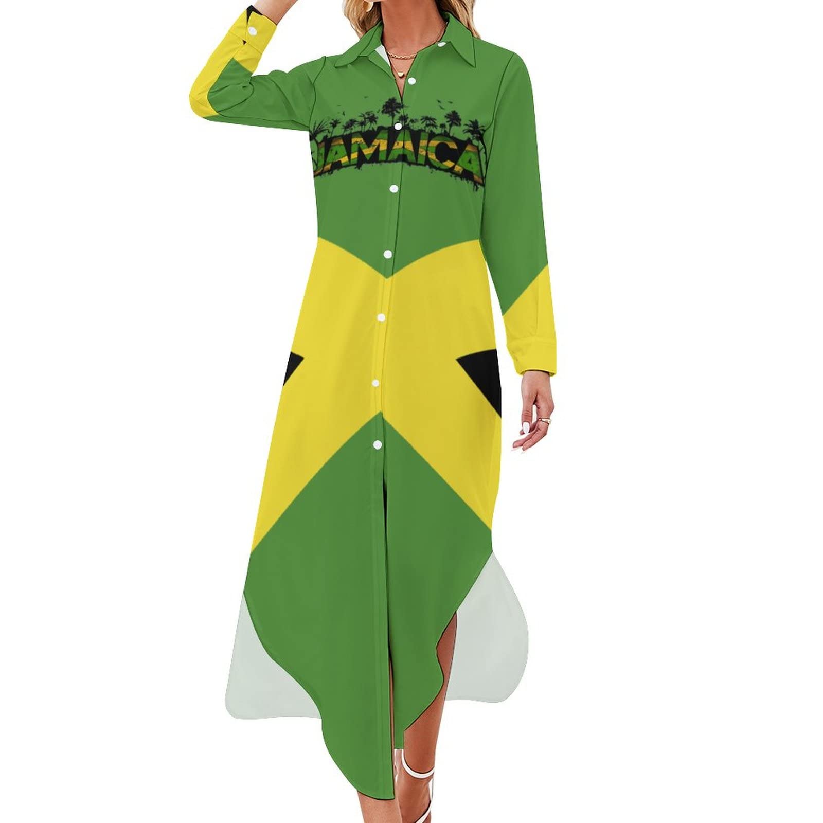 Jamaica Flag Long Sleeved Shirt Dress for Women Summer Top S TAIZIYEAH