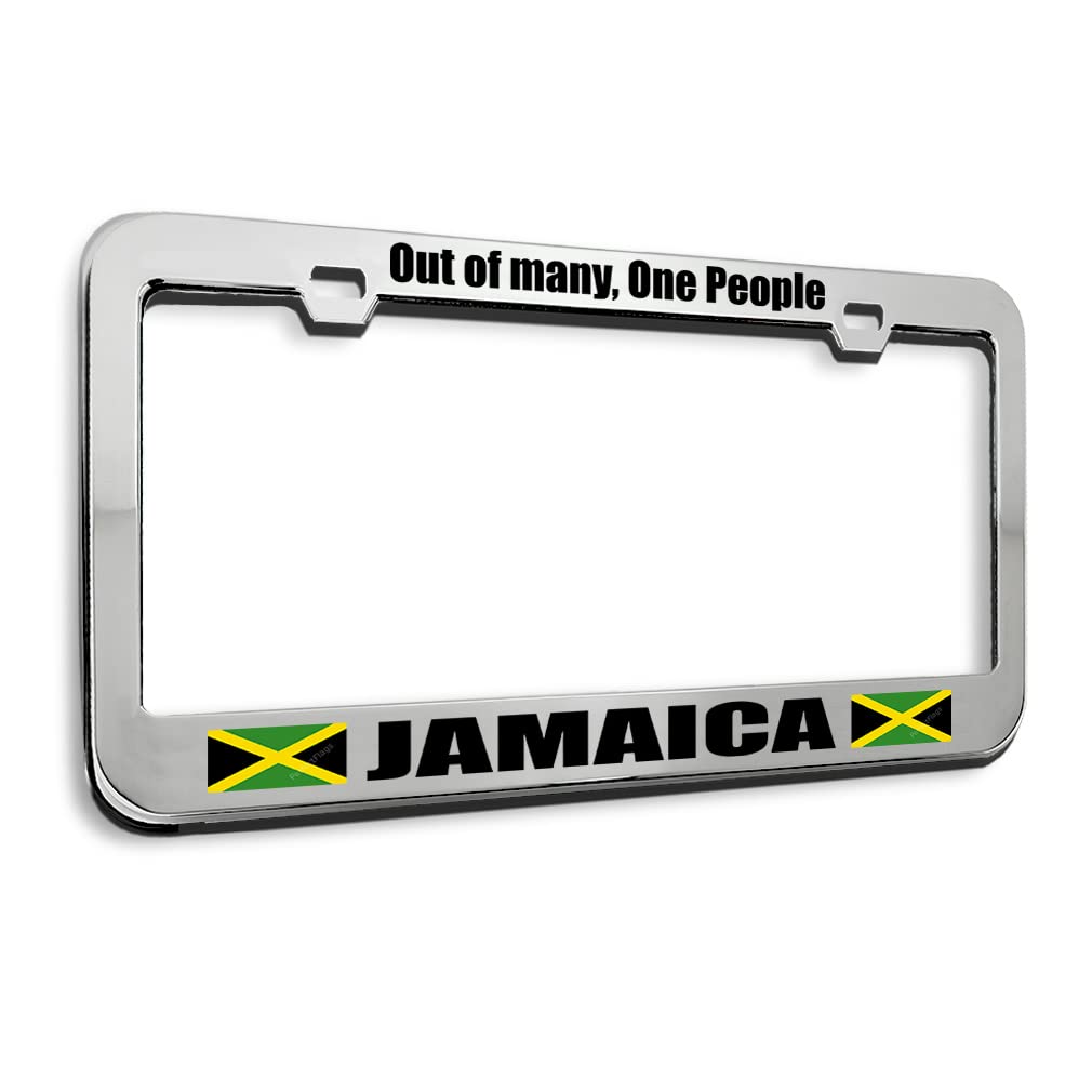 Speedy Pros Metal License Plate Frame Jamaica out of Many 1 People Country Metal Tag Holder Car Accessories Chrome 2 Holes 1 Frame Speedy Pros