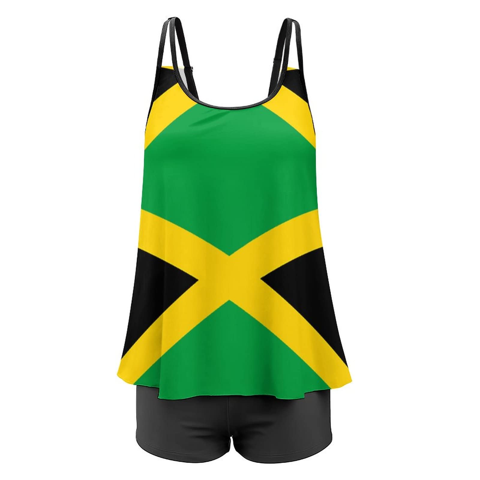 MLNHY Jamaican FlagWomen's Plus Size Two Piece Flowy Bikini with Shorts High Waisted Tummy Control, 5X-Large MLNHY