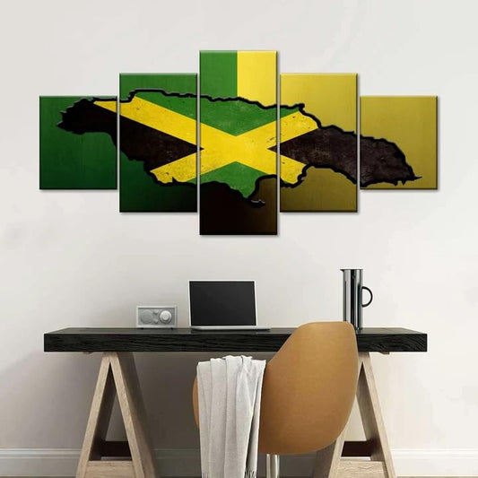 Modern Large Canvas Wall Art 5 Piece Canvas Prints 5 Pieces Jamaican Island Flag Wall Art For Living Room Bedroom Office Framed Artwork For Wall Ready To Hang TTRNJY