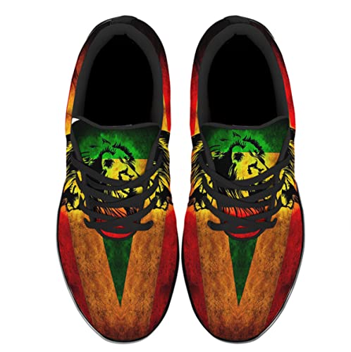 Rastafarian Flag with Lion Shoes Men Women Running Sneakers Breathable Casual Sport Tennis Shoes Gift for Rasta Reggae Fans Black Size 3.5 Sonzj-II