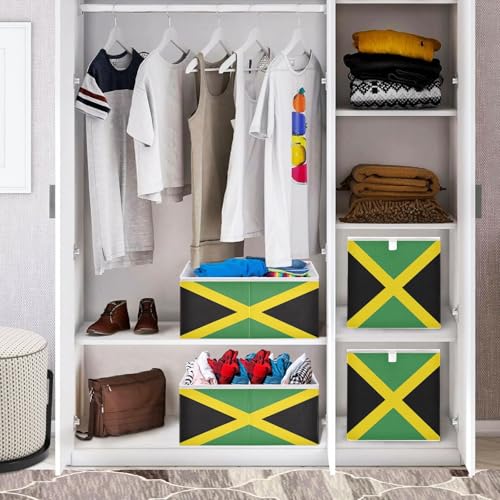 Ruhho Jamaican Flag Foldable Storage Cubes Baskets with Handles, Fabric Storage Bins, Clothes Toys Storage Box for Nursery Closet Shelves Organizer Ruhho