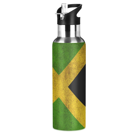 Anyangquji Jamaica Flag Jamaican Sports Water Bottle, Double Wall Vacuum Insulated Stainless Steel Water Bottle with Straw Keeps Hot and Cold, Bike Running Sports Travel Gym 20oz, one size Anyangquji