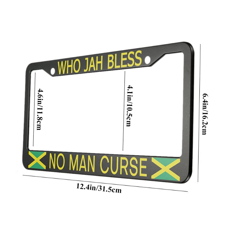 oFloral Who Jah Bless No Man Curse Aluminum Alloy License Plate Frame Jamaican Flag Green Black Yellow Color Applicable to US Standard Car Metal Front Car Tag Frame Cover Holder for Women Men(1 Pack) oFloral